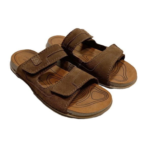 Clarks Crestview Mens Brown Leather Extreme Comfort Easy Slide Sandals 10.5M - Picture 1 of 9